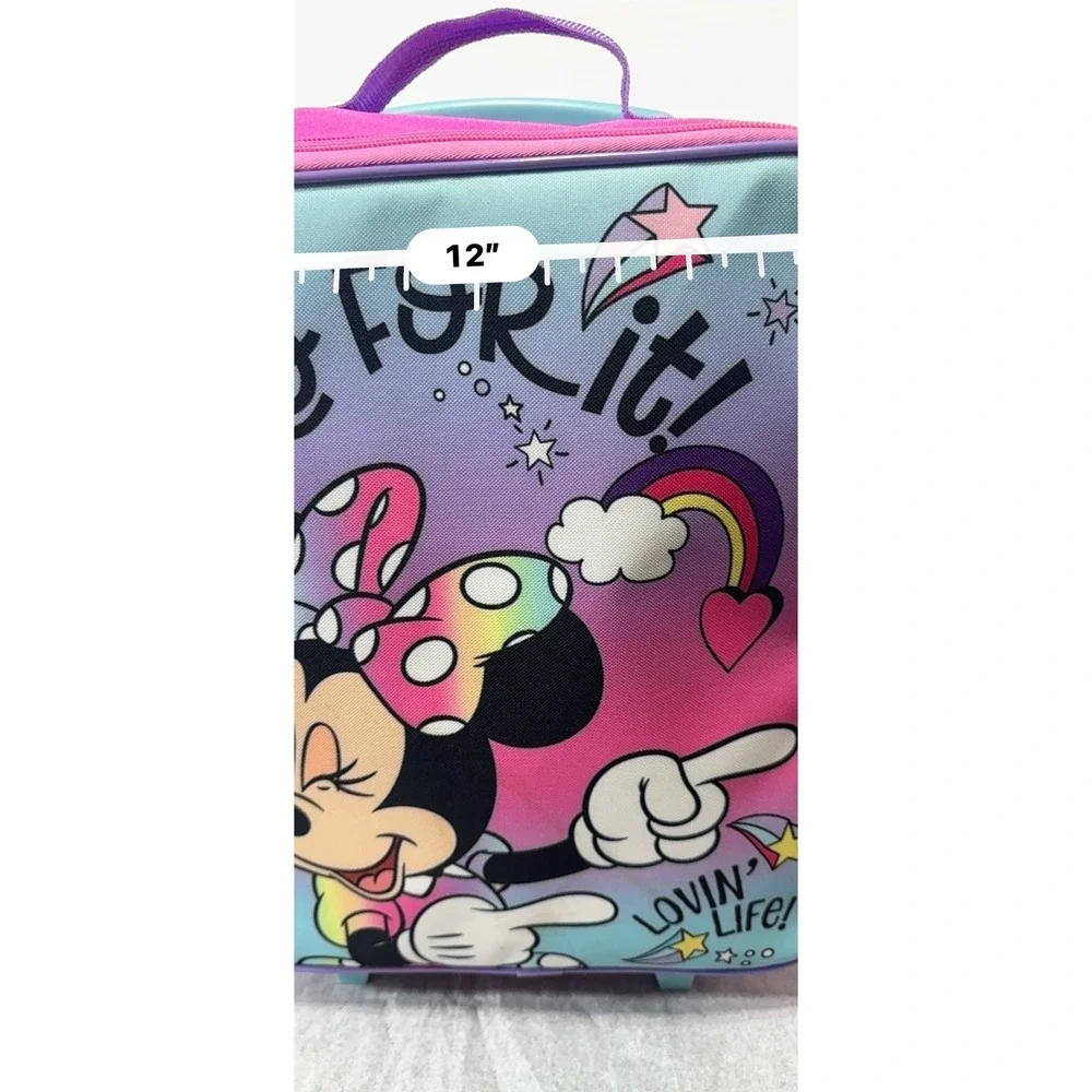 Disney Minnie Mouse Rolling Suitcase Kids Rainbow Ombre Travel Bag 14x12x5 Pink